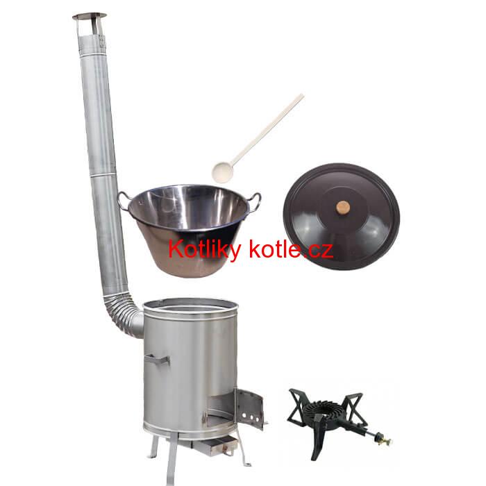 Zabijačkový nerezový kotel 70 L + nerezová kotlina 56 cm + hořák 7 kW