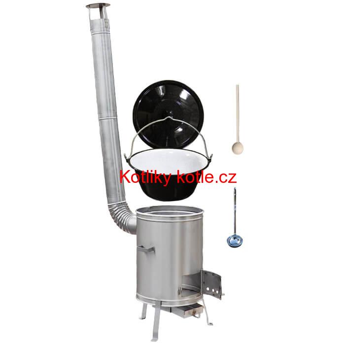 Smaltovaný kotlík 13 L (1,2 mm) + nerezová kotlina 36 cm + vařečka a naběračka LUX