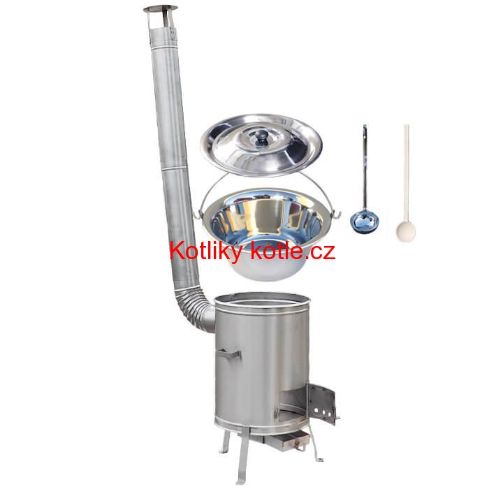 Nerezový kotlík 10 L (0,8 mm) + nerezová kotlina 36 cm + vařečka a naběračka LUX