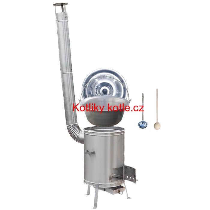 Nerezový kotlík 20 L (1,5 mm) + nerezová kotlina 42 cm + vařečka a naběračka LUX