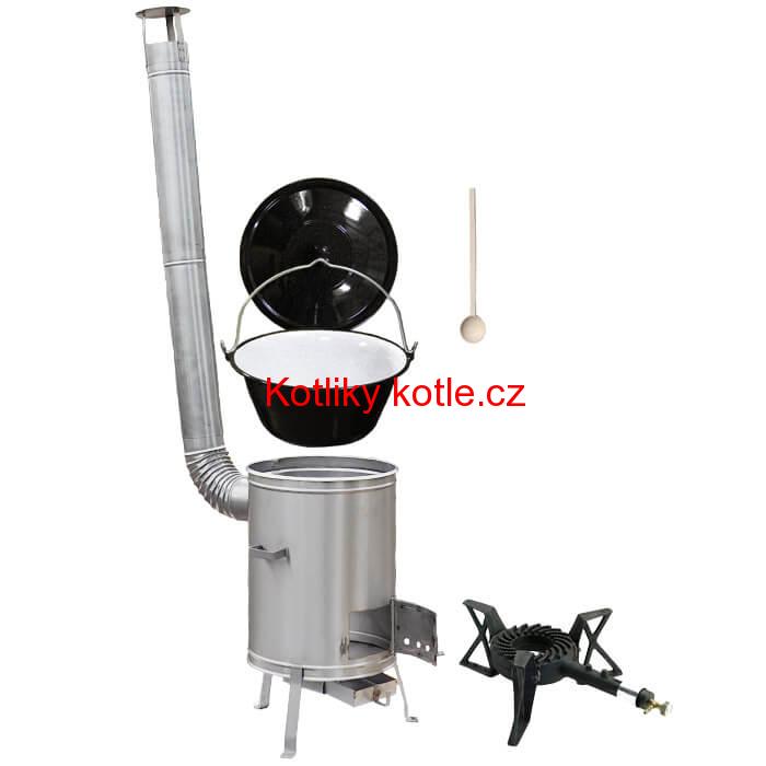 Smaltovaný kotlík 22 L (1,2 mm) + nerezová kotlina 42 cm + liatinový horák 7 kW, vareška LUX