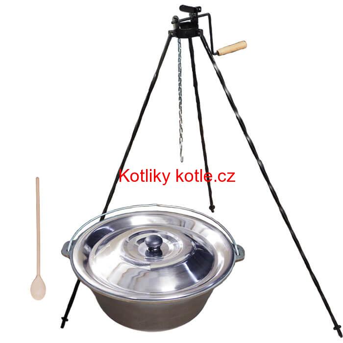 Litinový kotlík 22 L + stojan s kladkou VAR