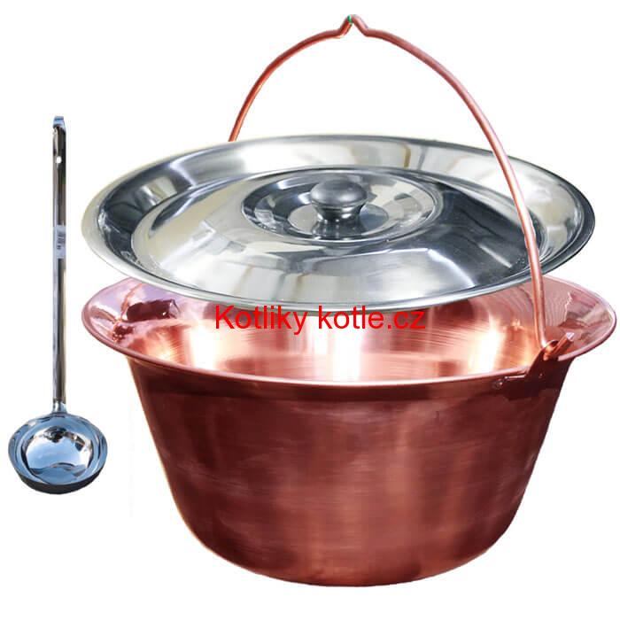 Měděný kotlík 10 L (1,2 mm) + nerezová poklice