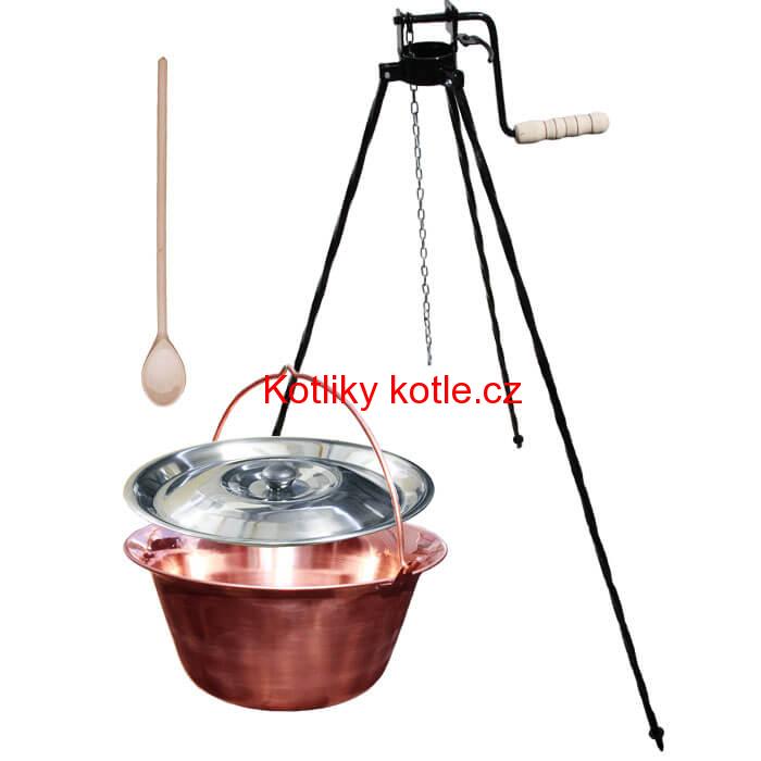 Měděný kotlík 10 L + stojan s kladkou VAR