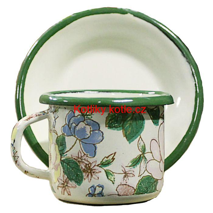 Smaltovaný šálek + podšálek