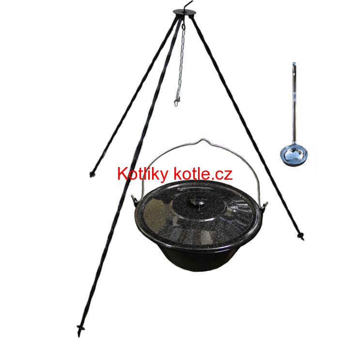 Smaltovaný kotlík 20 L poklice + trojnožka 1,20 m