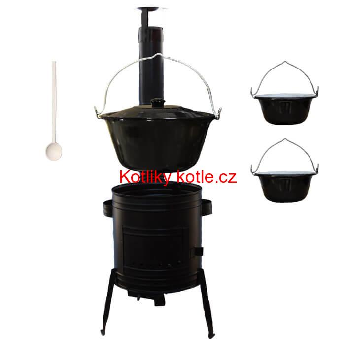 Smaltovaný kotlík 25 L (1,2 mm) + kovová kotlina 42 CLASSIC (KOV) + 2 smaltované servírovací kotlíky 0,8 L