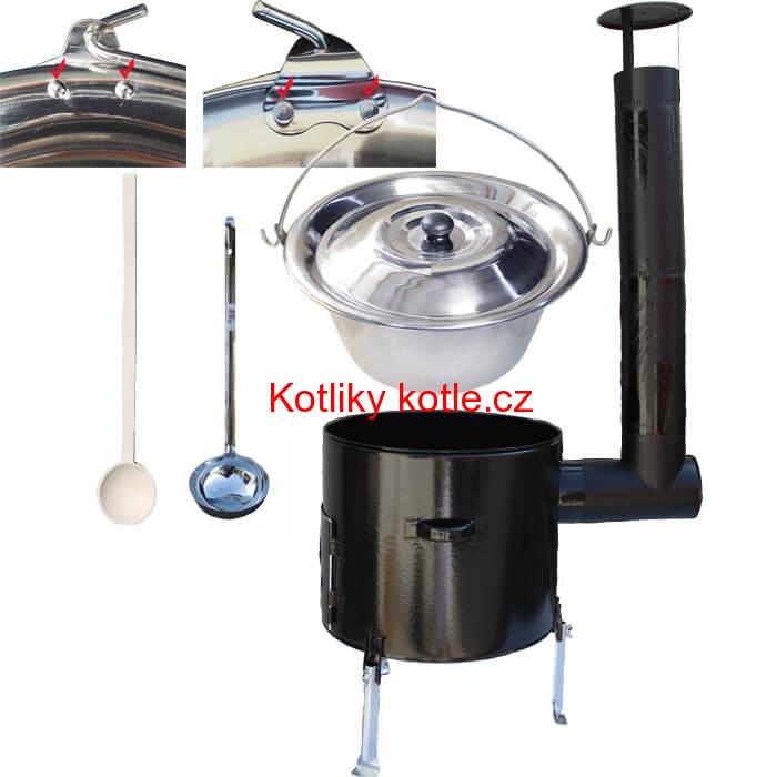 Nerezový kotlík 10 L s nýty + smaltovaná kotlina 31 CLASSIC