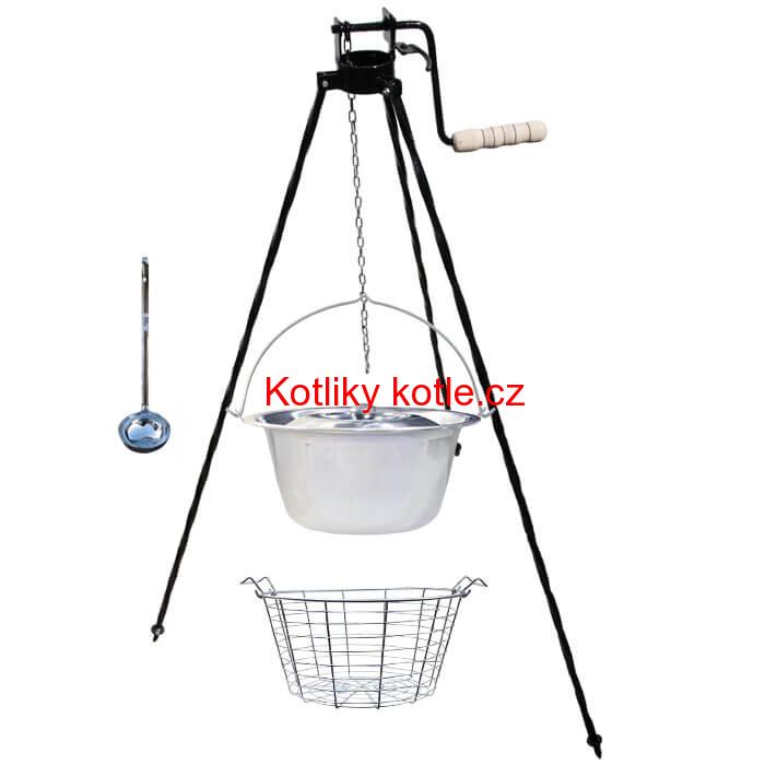 Nerezový kotlík 20 L (1,2 mm) + drátěný koš + stojan s kladkou VAR