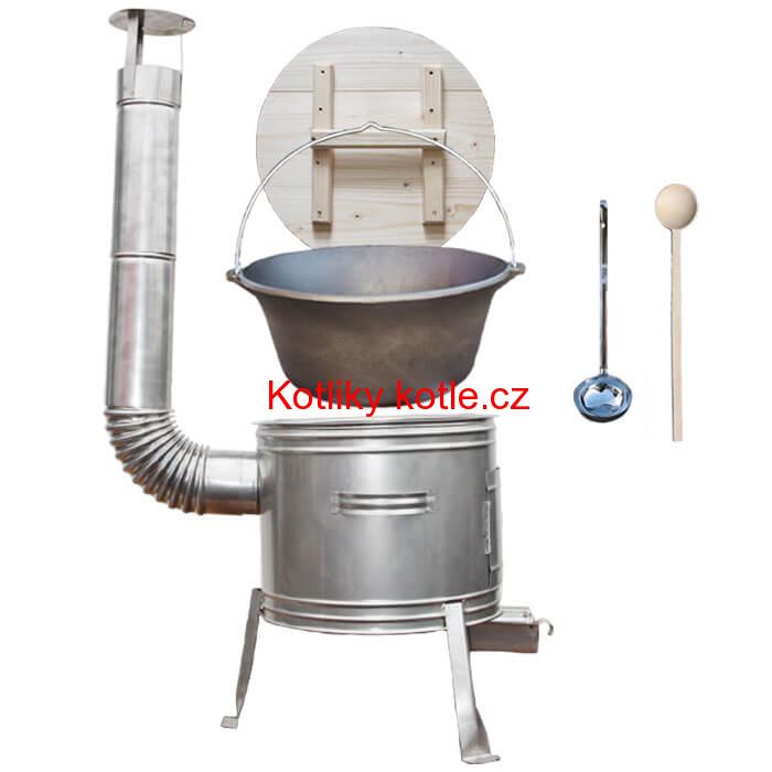 Litinový kotlík 22 L (0,8 cm) + nerezová kotlina 45 cm + vařečka a naběračka TOPLUX