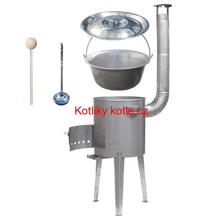 Železný kotlík 30 L (0,75 mm) + nerezová kotlina 45 cm LUXUS