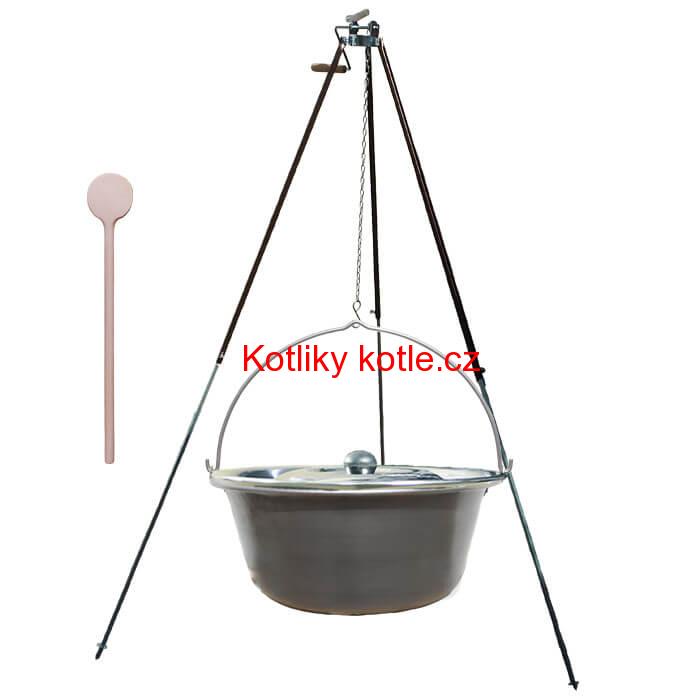 Nerezový kotlík 30 L (1,5 mm) + teleskopická trojnožka s pojistnou kladkou + poklice