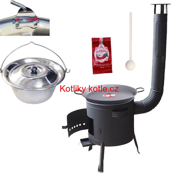 Zesílený nerezový kotlík 15 L (0,8 mm) + Paella ocelová pánev + nízká žáruvzdorná kotlina 36 cm PLUS 600