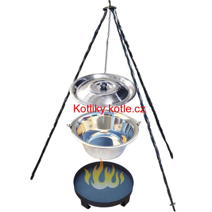 Nerezový kotlík 10 L (0,8 mm) + Ohnisko + stojan 1,2 m