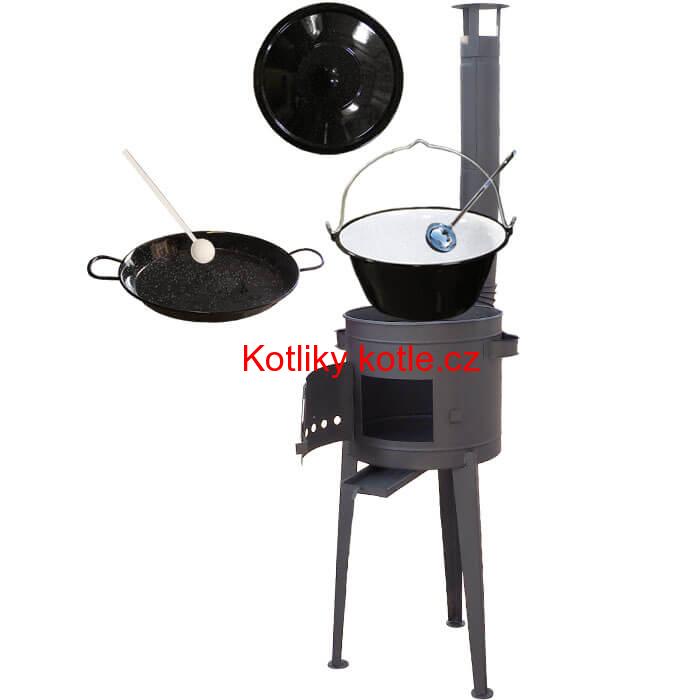 Smaltovaný kotlík 20 L (1,2 mm) + Paella smaltovaná pánev 46 cm + žáruvzdorná vysoká kotlina 42 PLUS 600