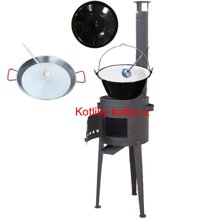 Smaltovaný kotlík 20 L (1,2 mm) + Paella ocelová pánev 46 cm + žáruvzdorná vysoká kotlina 42 PLUS 600