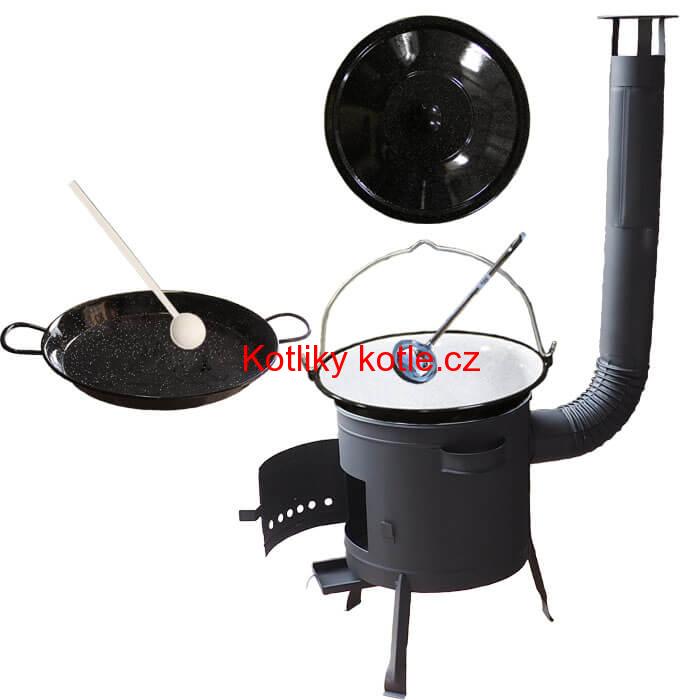 Smaltovaný kotlík 20 L + Paella smaltovaná pánev 46 cm + žáruvzdorná nízká kotlina 42 PLUS 600