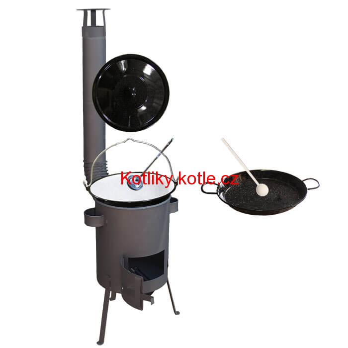 Smaltovaný kotlík 16 L + Paella snaltovaná pánev 42 cm + žáruvzdorná kotlina 39 PLUS 600 4 MM