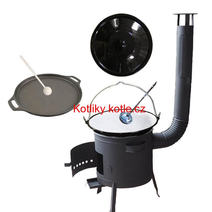 Smaltovaný kotlík 20 L (1,2 mm) + Litinová pánev 43 cm + žáruvzdorná kotlina 42 PLUS 600