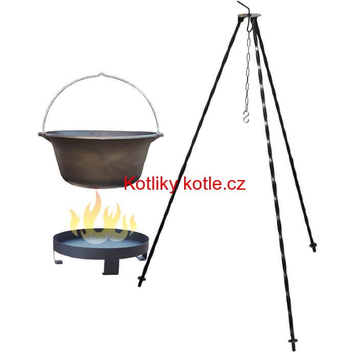 Litinový kotlík 10,8 L + trojnožka 1,2 m + ohniště 36 cm