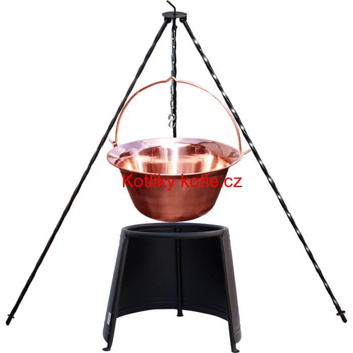 Měděný kotlík 14 L (1,2 mm) + chránič plamene 37 cm + trojnožka 1,2 m