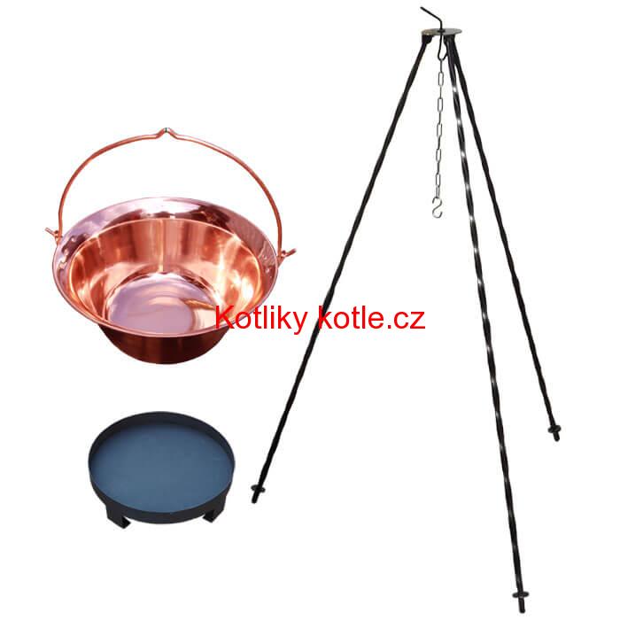 Měděný kotlík 14 L (1,2 mm) + trojnožka 1,2 m + ohniště 36 cm
