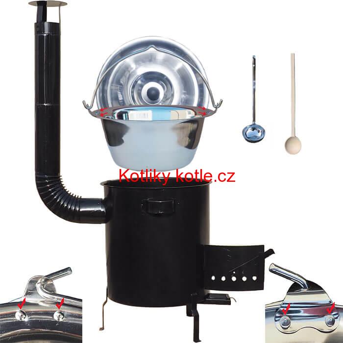 Nerezový kotlík 30 L (0,8 mm) zesílený s nýty + hrubostěnná (1,5 mm) kovová kotlina 45 STRONG