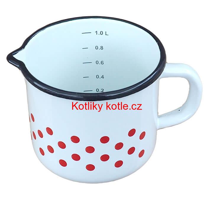 Smaltovaný hrnek s výlevkou 1 L - tečkovaný