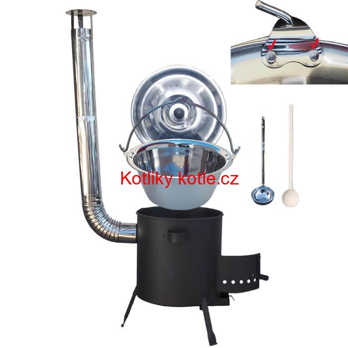 Nerezový kotlík 20 L (0,8 mm) zesílený s nýty + žáruvzdorná kotlina (1 mm) 42 PLUS 600