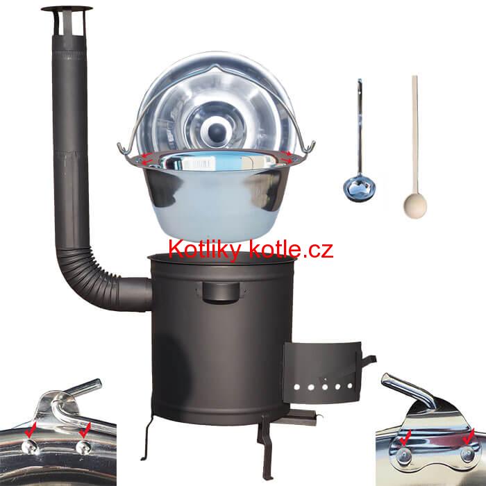 Nerezový kotlík 15 L (0,8 mm) zesílený s nýty + silnostěnná (1,5 mm) žáruvzdorná kotlina 36 PLUS 600