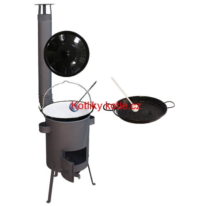 Smaltovaný kotlík 13 L + Paella pánev 38 cm + žáruvzdorná kotlina 36 PLUS 600 4 MM
