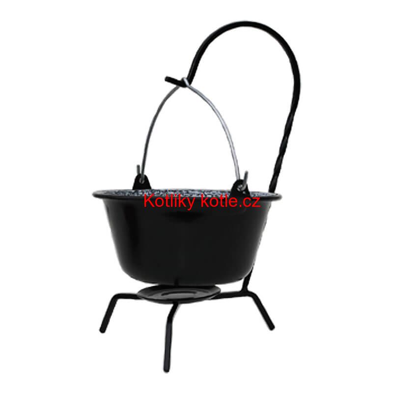 Servírovací kotlík na guláš smaltovaný černý 0,8 l + stojánek