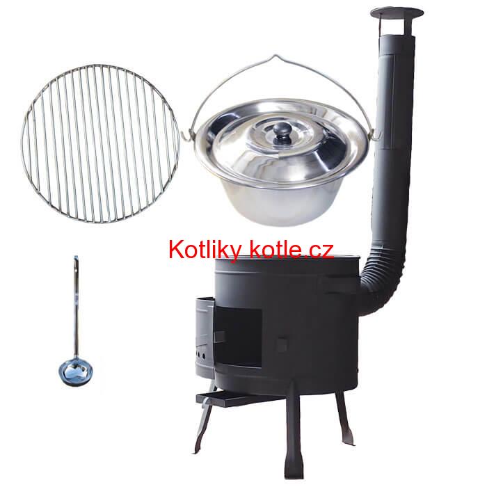 Nerezový kotlík 20 L (1,2 mm) INOX + Nerezový rošt 45 cm + nízká žáruvzdorná kotlina 42 cm PLUS 600