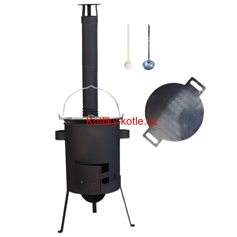 Smaltovaný kotlík 20 L + železná pánev 44 cm UNI + žáruvzdorná kotlina kotlina 42 cm PLUS 600 4 MM