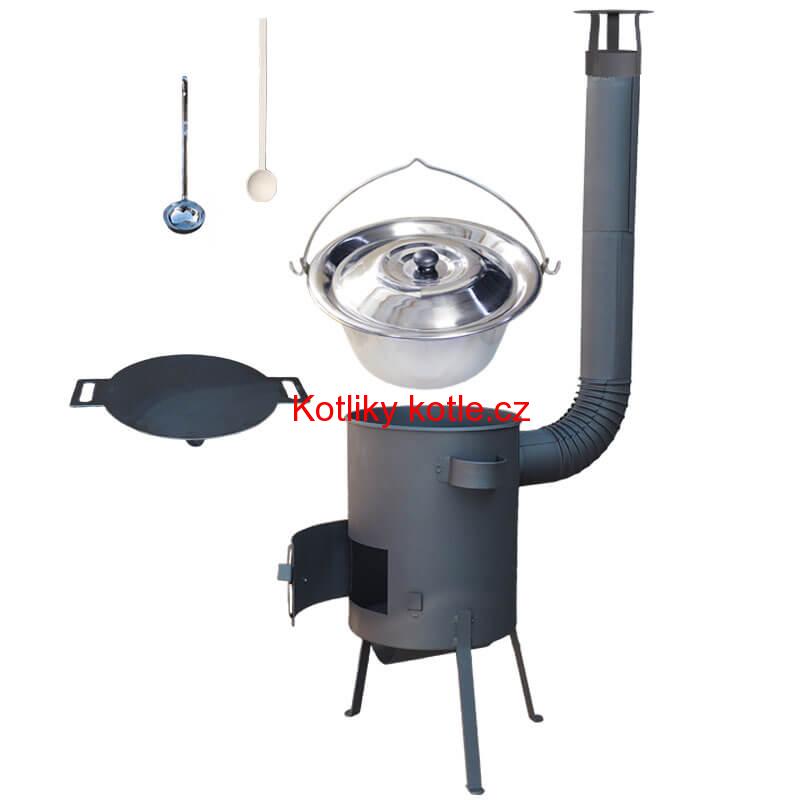 Nerezový kotlík 20 L (1,2 mm) INOX + železná pánev 44 cm UNI + kotlina 42 cm PLUS 600 4 MM