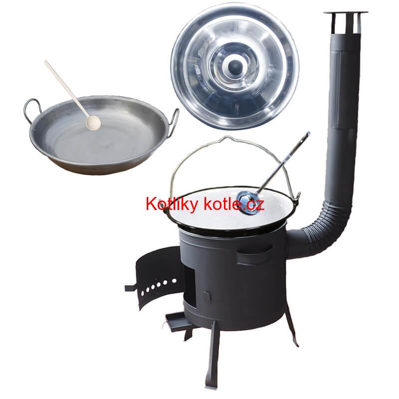 Smaltovaný kotlík 30 L (1,2 mm) + železná pánev 46 cm WOK + nízká žáruvzdorná kotlina 42 cm PLUS 600