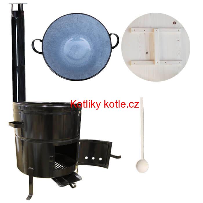 Zabijačkový smaltovaný kotel 100 L + kovová kotlina 60 cm + vařečka