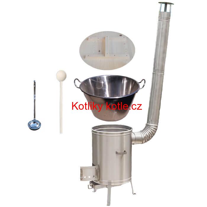 Zabijačkový nerezový kotel 100 L + nerezová kotlina 60 cm + vařečka a naběračka