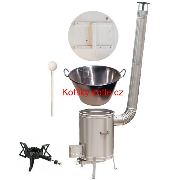 Zabijačkový nerezový kotel 100 L + nerezová kotlina 60 cm + hořák 7 kW a vařečka