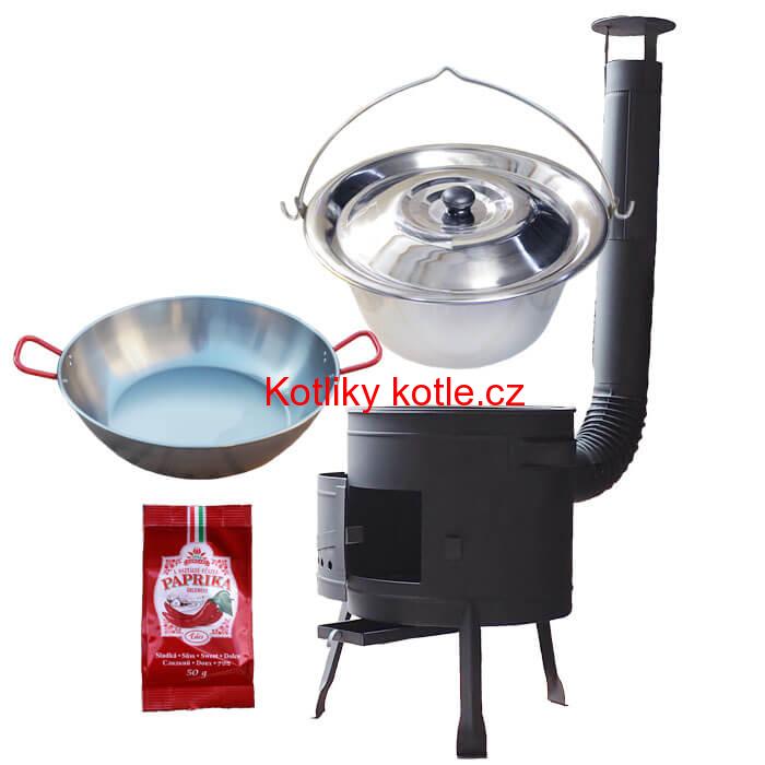 Nerezový kotlík 22 L (0,8 mm) INOX + Pánev PAELLA (WOK) 45 cm + sladká paprika 50 g + nízká kotlina 42 PLUS 600