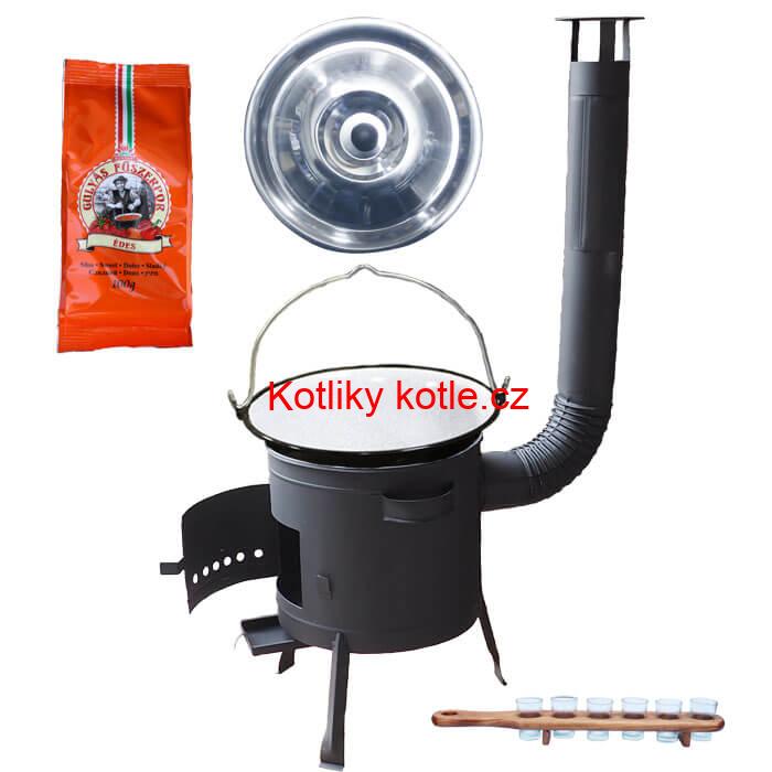Smaltovaný kotlík 20 L (1,2 mm) + pepř + štamperlíky + nízká žáruvzdorná kotlina (0,8 mm) 42 PLUS 600
