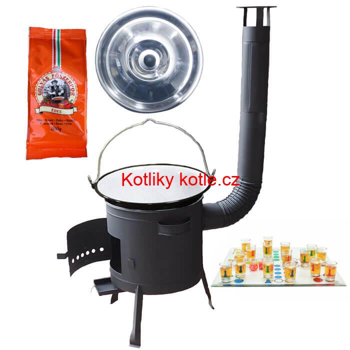 Smaltovaný kotlík 20 L (1,2 mm) + pepř + člověče pi už + nízká žáruvzdorná kotlina 42 PLUS 600