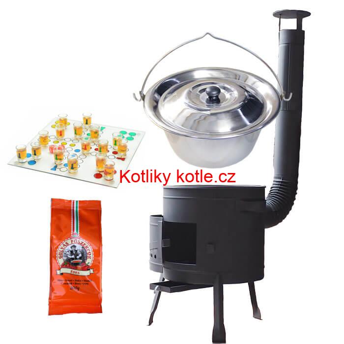 Nerezový kotlík 22 L (0,8 mm) + pepř + člověče pi už + nízká žáruvzdorná kotlina 42 PLUS 600