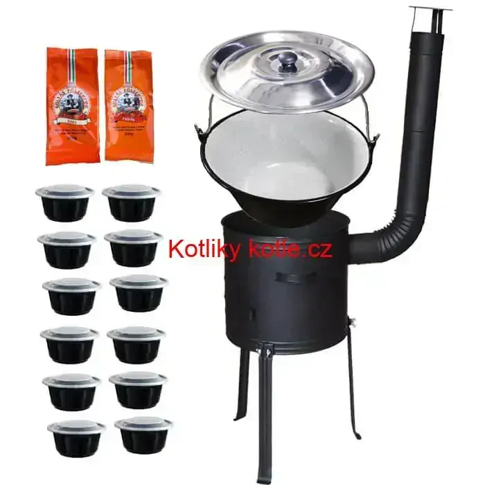 Smaltovaný kotlík 22 L (1,2 mm) + žáruvzdorná kotlina 42 cm Plus 700 + misky 12 ks + 2 x pepř na guláš 100 g