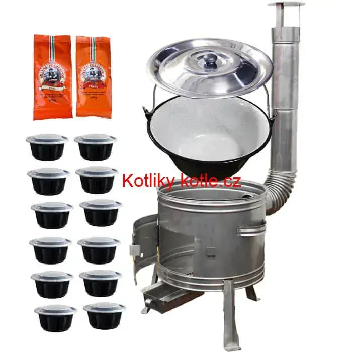 Smaltovaný kotlík 22 L (1,2 mm) + nerezová kotlina 42 cm TOPLUX + misky 12 ks + 2 x pepř na guláš 100 g