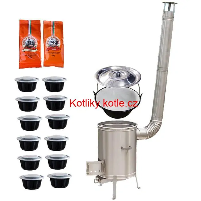 Smaltovaný kotlík 22 L (1,2 mm) + nerezová kotlina 42 cm LUX + misky 12 ks + 2 x pepř na guláš 100 g