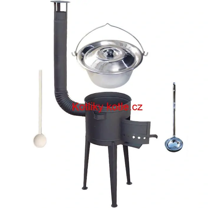 Nerezový kotlík 22 L (0,8 mm) + vysoká žáruvzdorná kotlina (1,5 mm) HODO 42 cm PLUS 600 + vařečka + naběračka