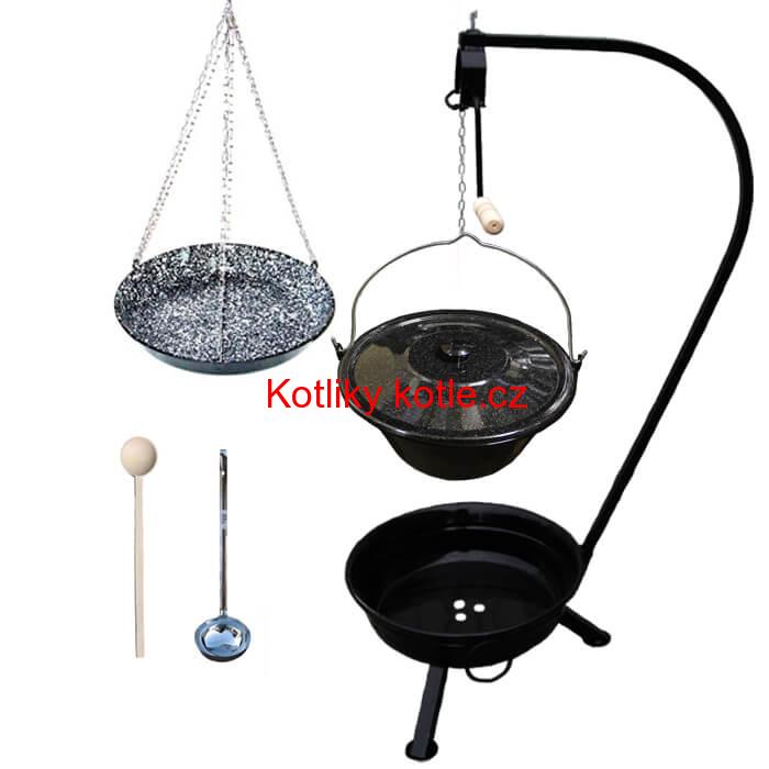 Smaltovaný kotlík 10 L (1,2 mm) + smaltovaná pánev + přenosné ohniště