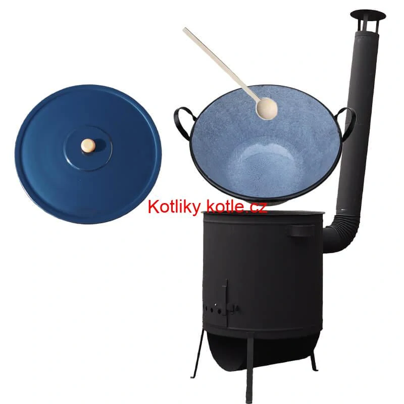 Smaltovaný kotel 60 L na zabijačku + žáruvzdorná kotlina 53 PLUS 600 4 MM + vařečka