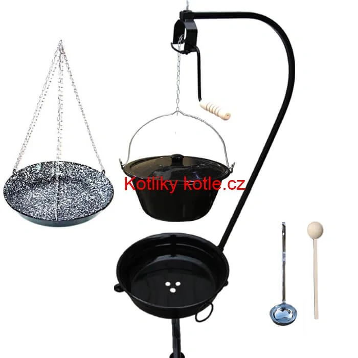 Smaltovaný kotlík 30 L (1,2 mm) + smaltovaná pánev + přenosné ohniště